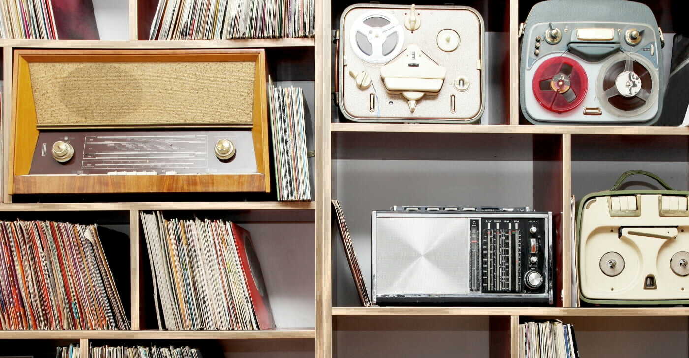 Antique radios and vinyl records