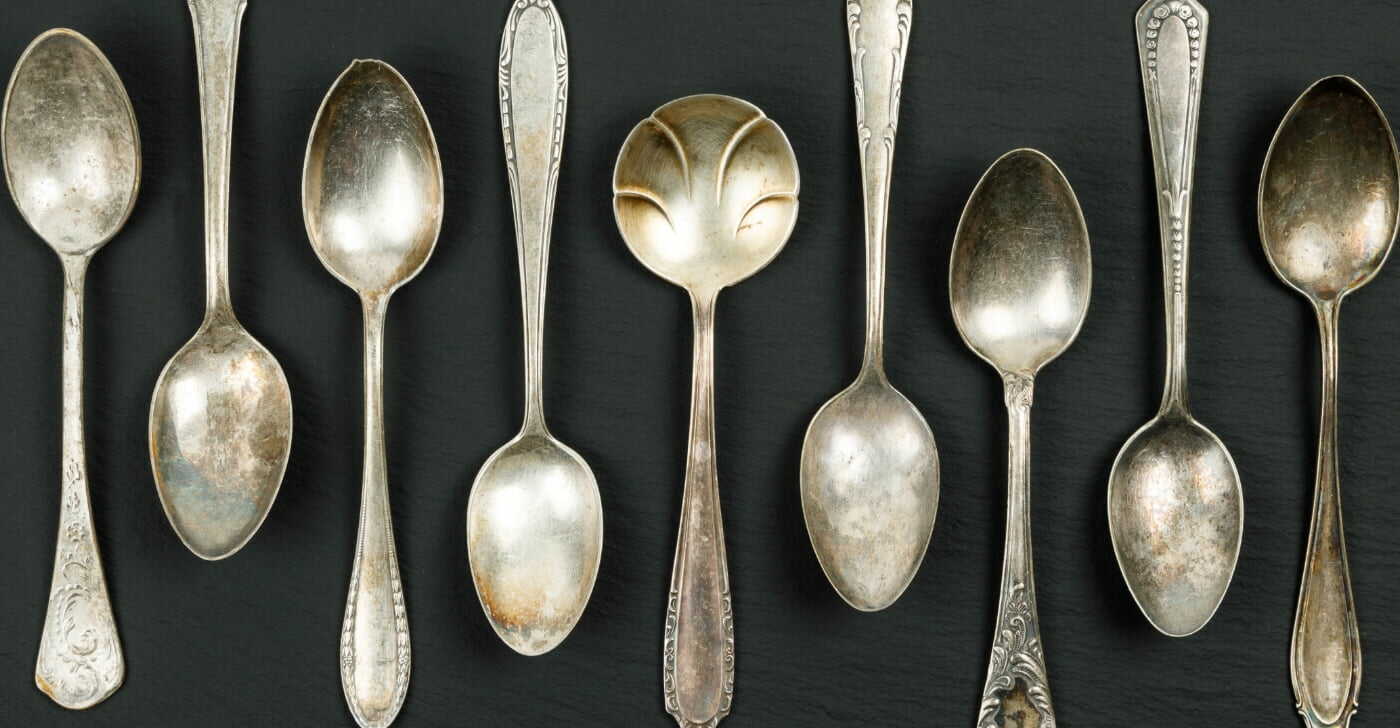 Silver antique flatware spoons